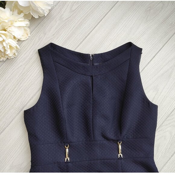 New Blue Sheath Dress Navy Blue Checker Workwear 10P Tahari Levine Studio - Picture 4 of 11